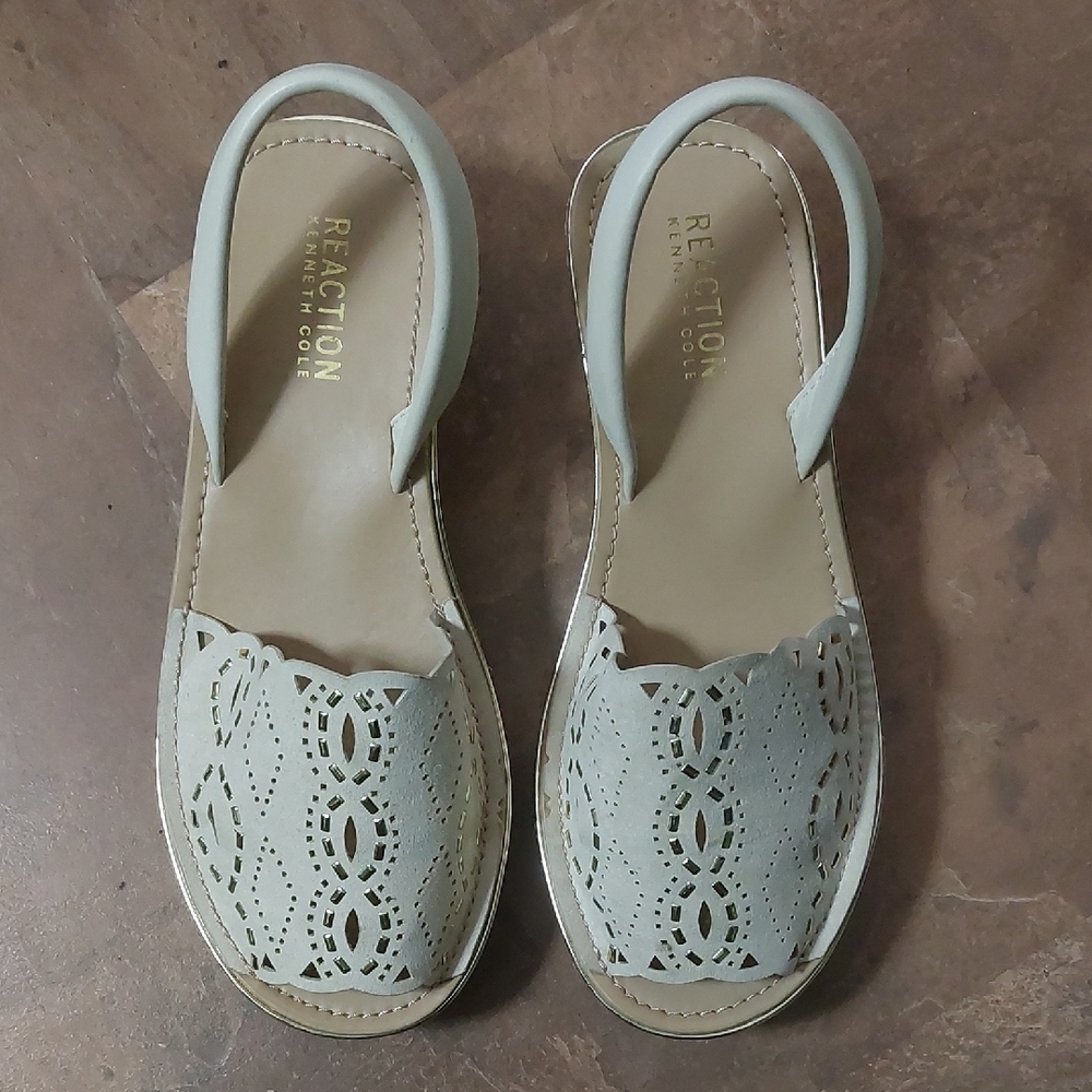 Reaction Kenneth Cole Women's Cream Laser-Cut Slingback Sandals